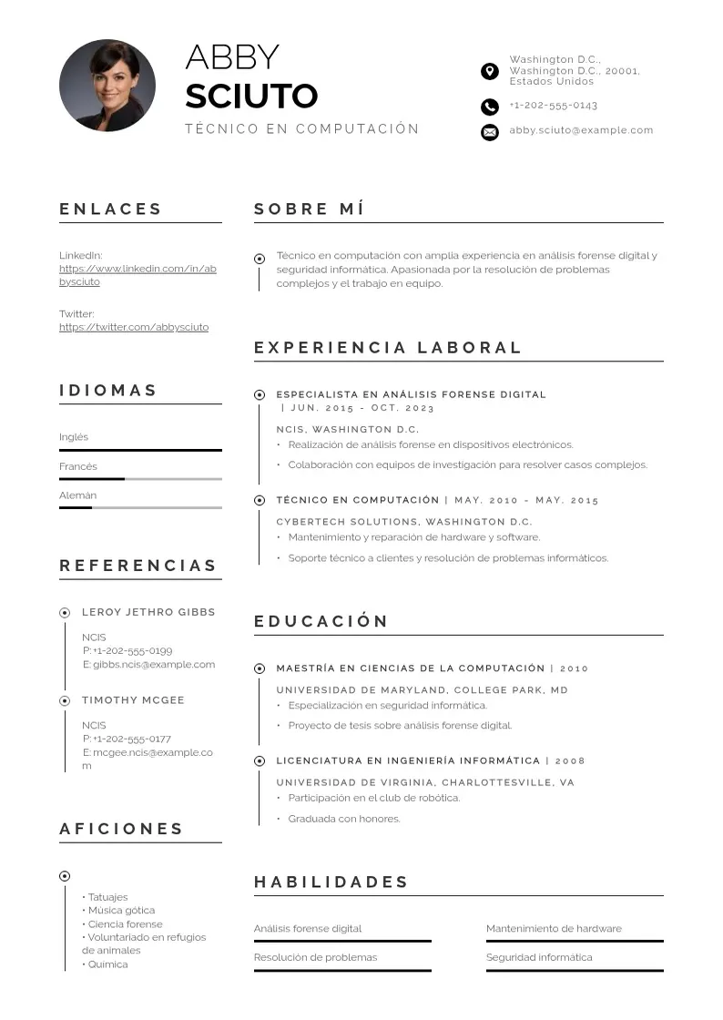 two column tecnico-en-computacion resume example