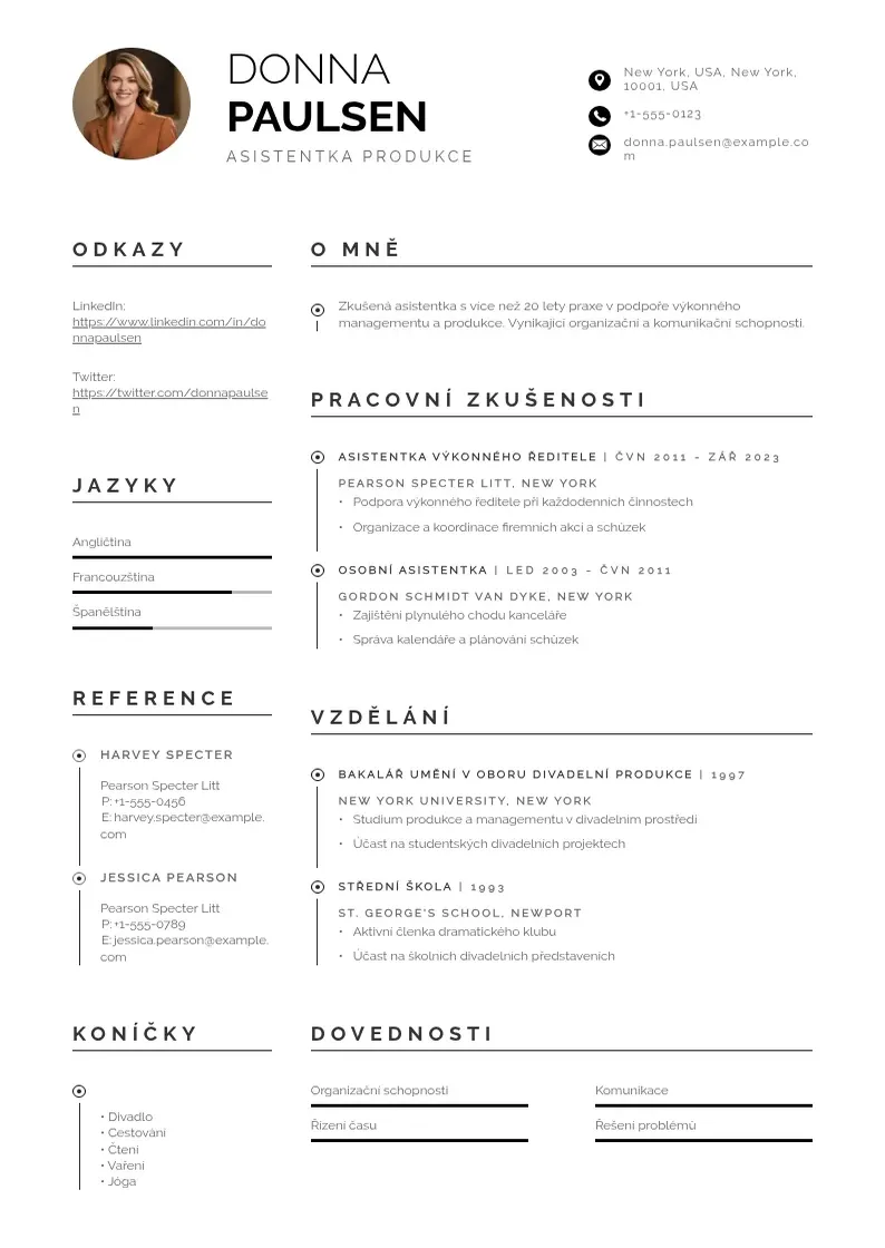 Profesionāla Zivotopis asistenta produkce CV veidne