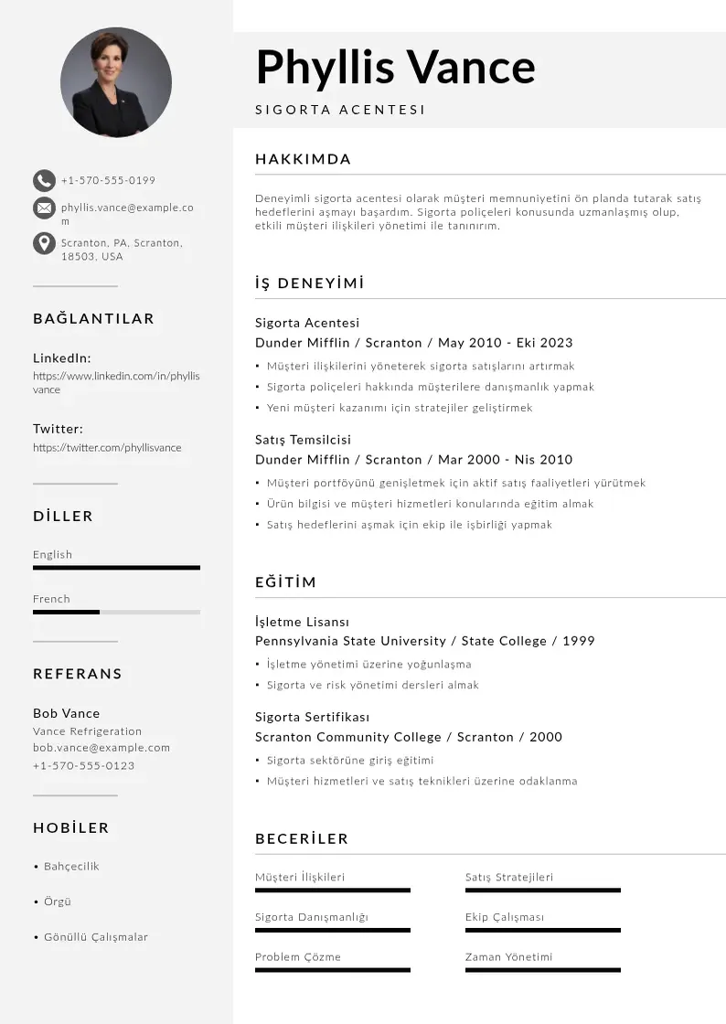 Mūsdienīga Sigorta acentesi si CV veidne