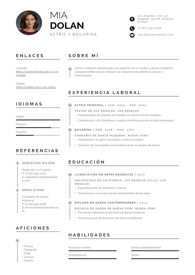 two column curriculum-artistico resume example