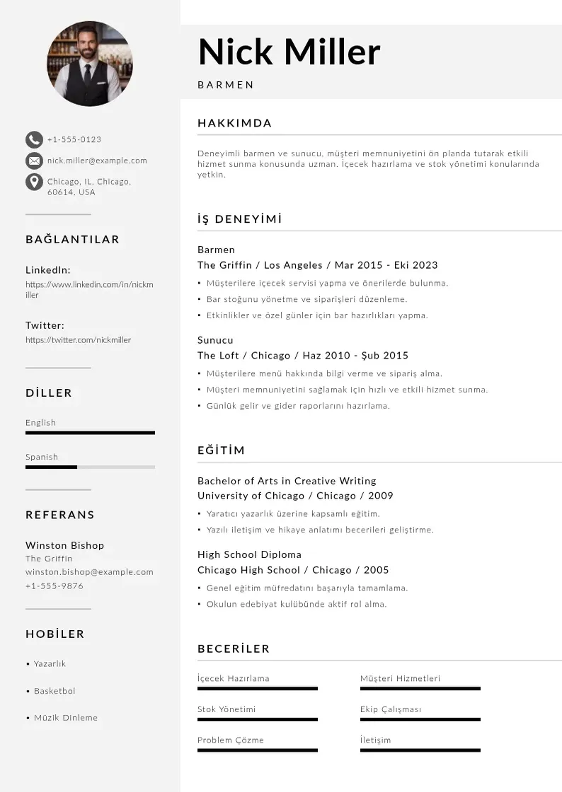 Mūsdienīga Barmen/Sunucu  CV veidne