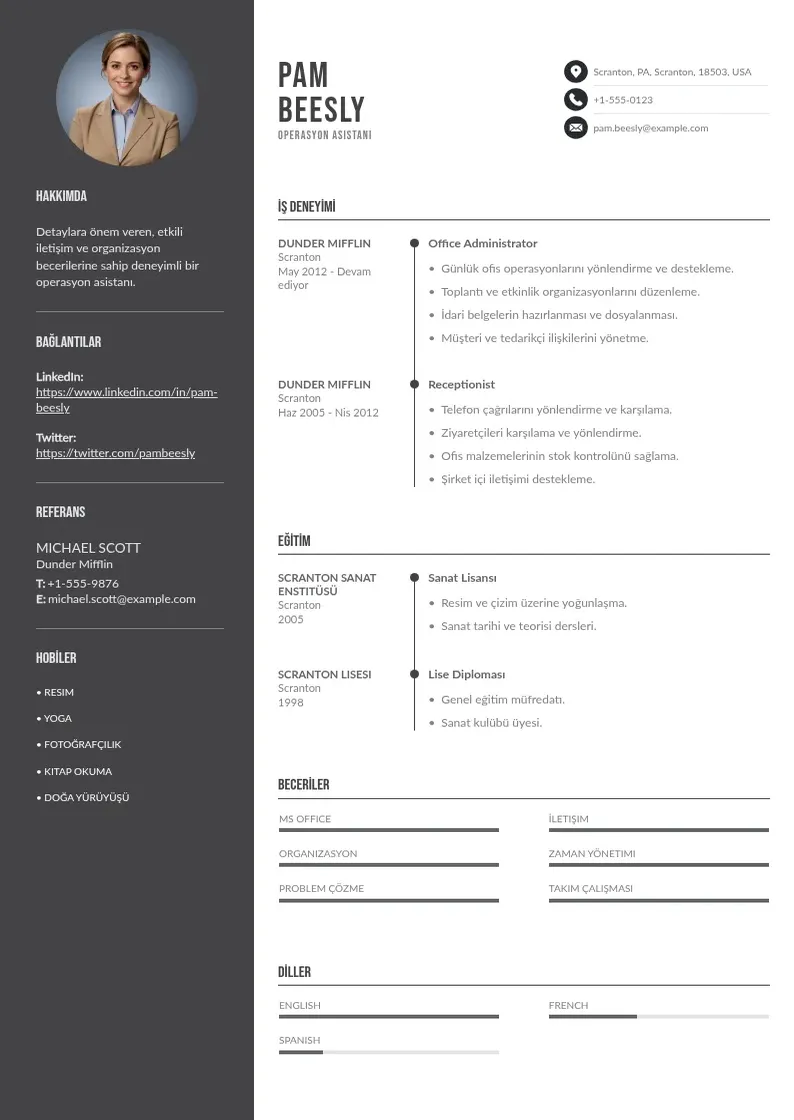 Divu kolonnu Operasyon Asistanı  CV piemērs