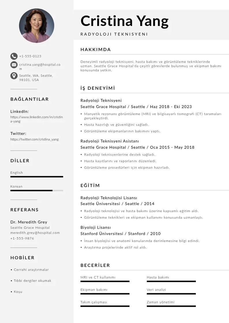 Mūsdienīga Radyoloji teknisyeni CV veidne