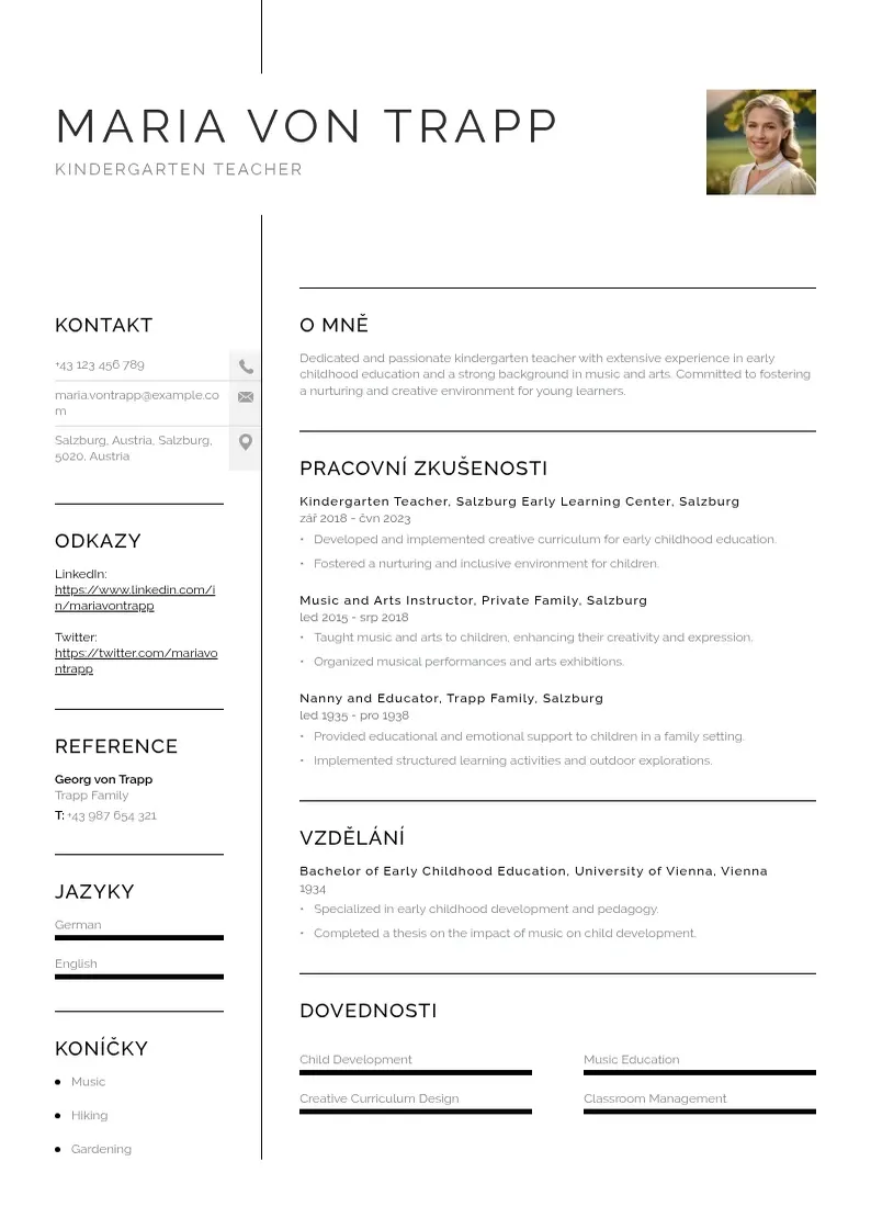 Vienkārša Zivotopis ucitelky materske skoly CV piemērs