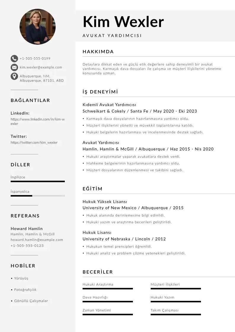 Mūsdienīga avukat yardımcısı  CV veidne