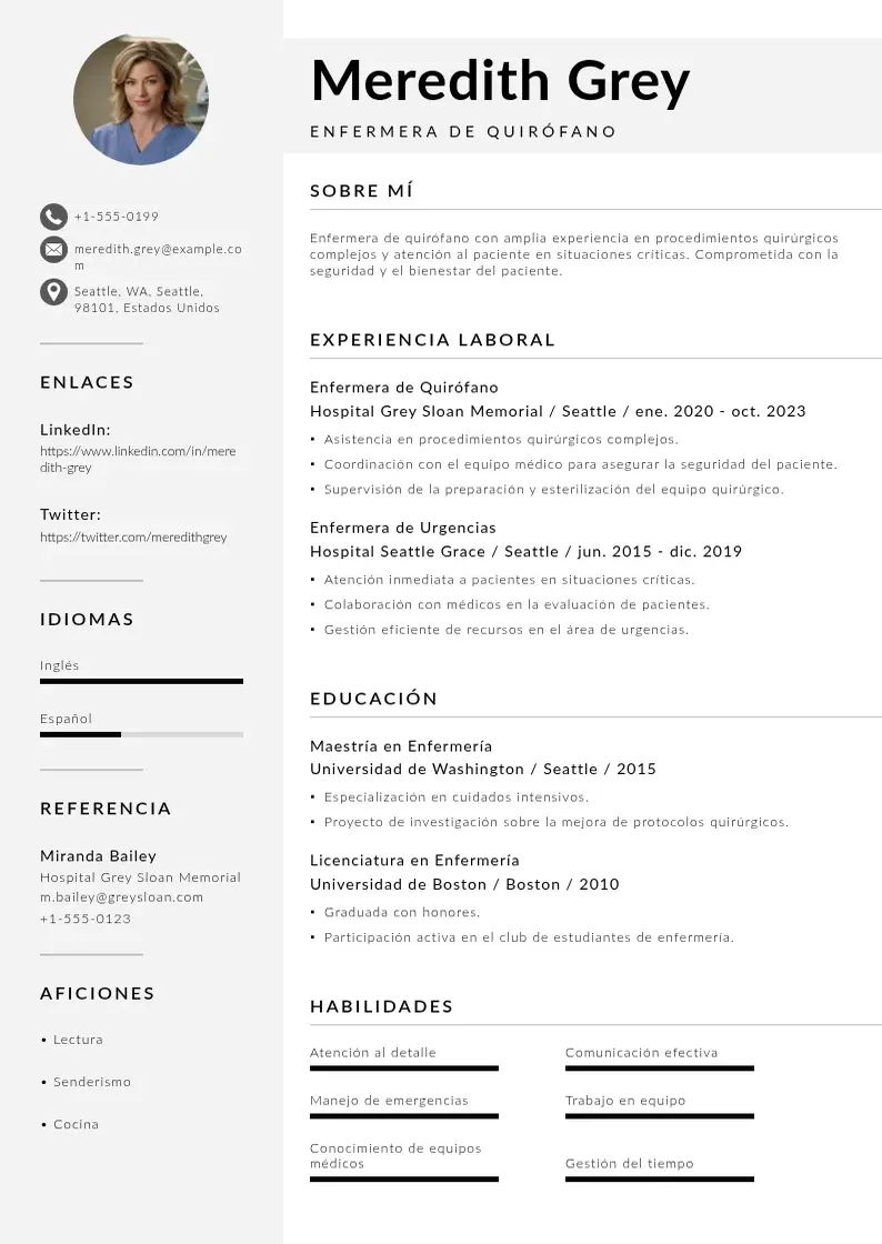 two column cv-enfermera-de-quirofano resume example