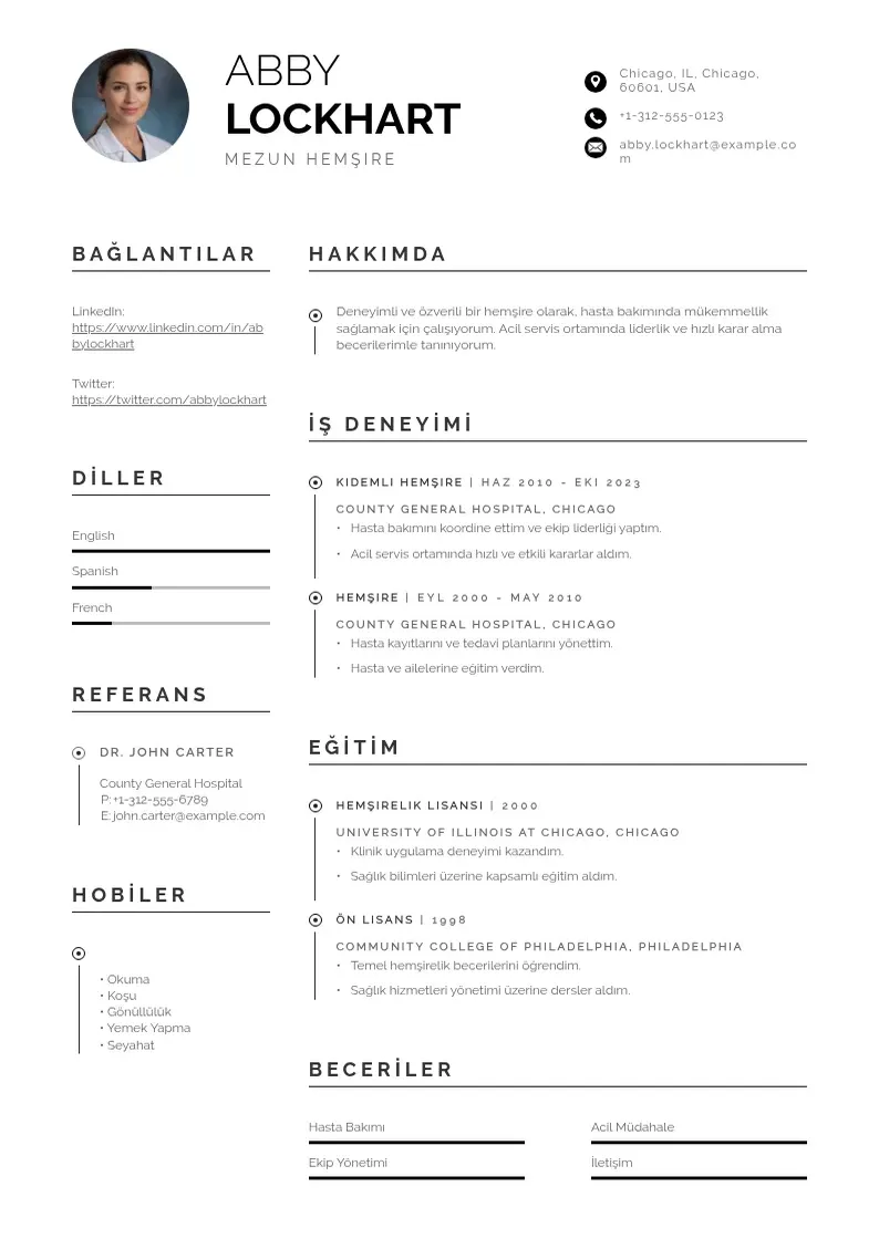 Profesionāla Mezun Hemşire  CV veidne