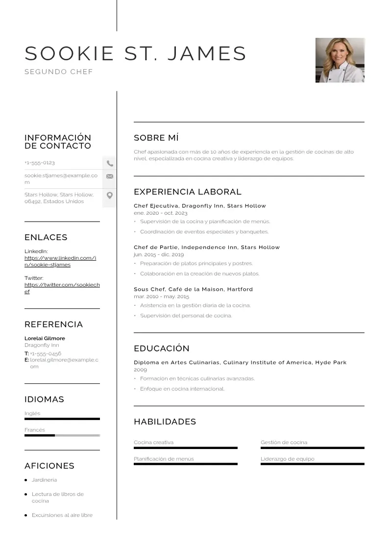 two column cv-segundo-chef resume example