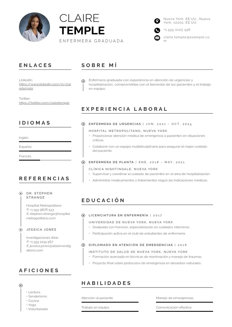 two column cv-enfermera-graduada resume example