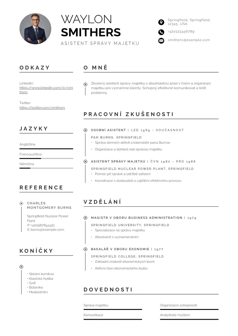 Profesionāla Asistent spravy majetku zivotopis CV veidne