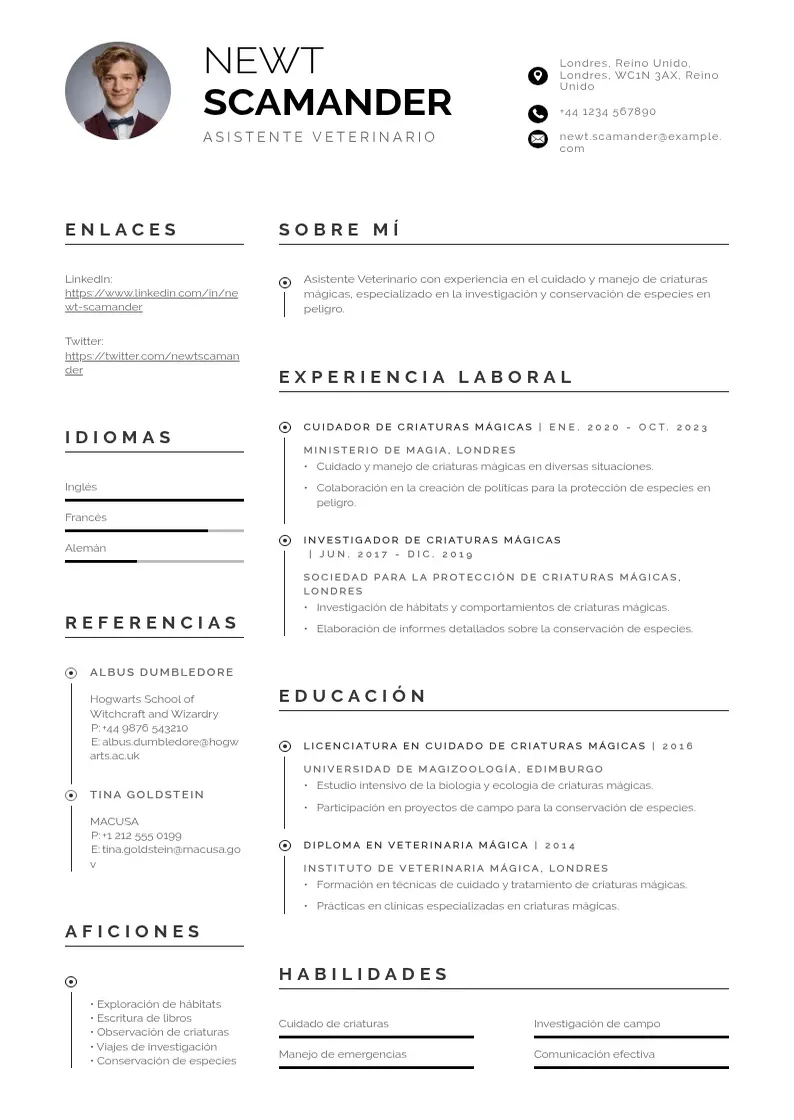 two column cv-asistente-veterinario resume example