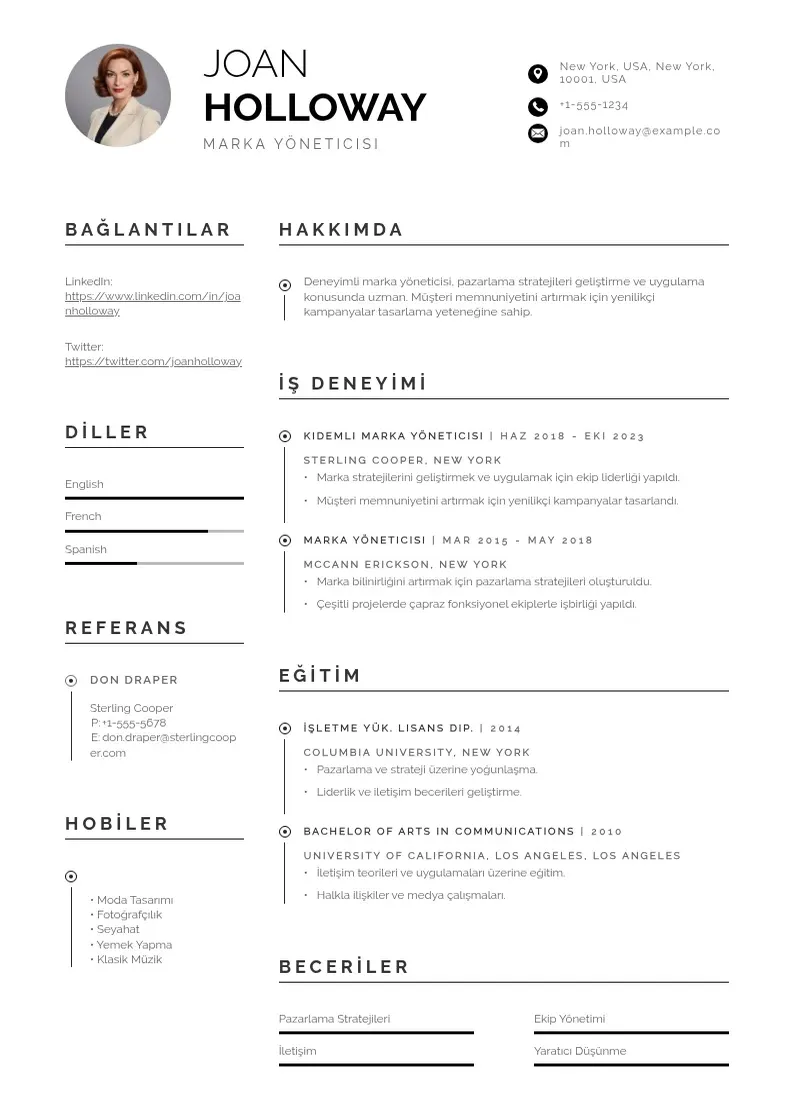 Profesionāla Marka Yöneticisi  CV veidne