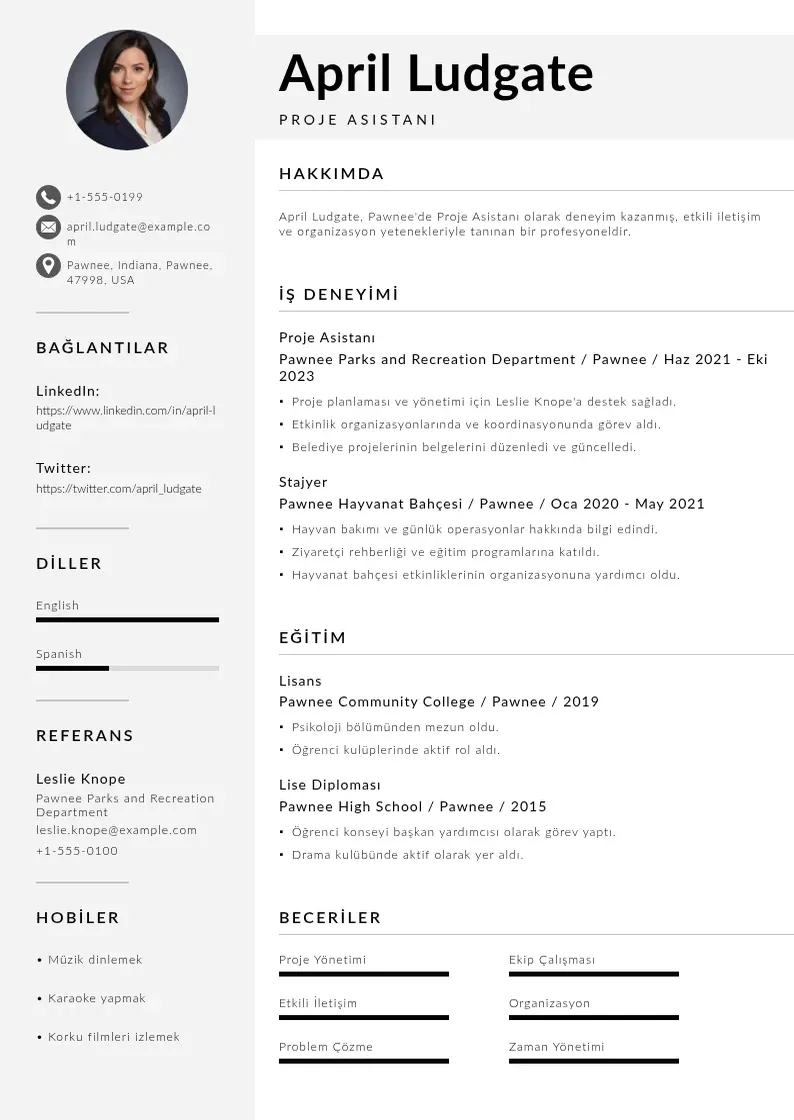 Mūsdienīga proje Asistanı  CV veidne