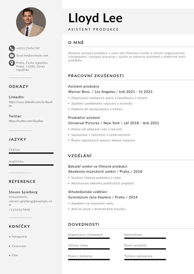 Mūsdienīga Zivotopis asistenta produkce CV veidne