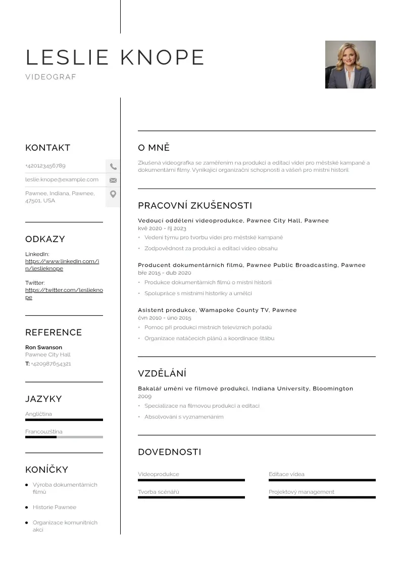 Vienkārša Videograf zivotopis CV piemērs