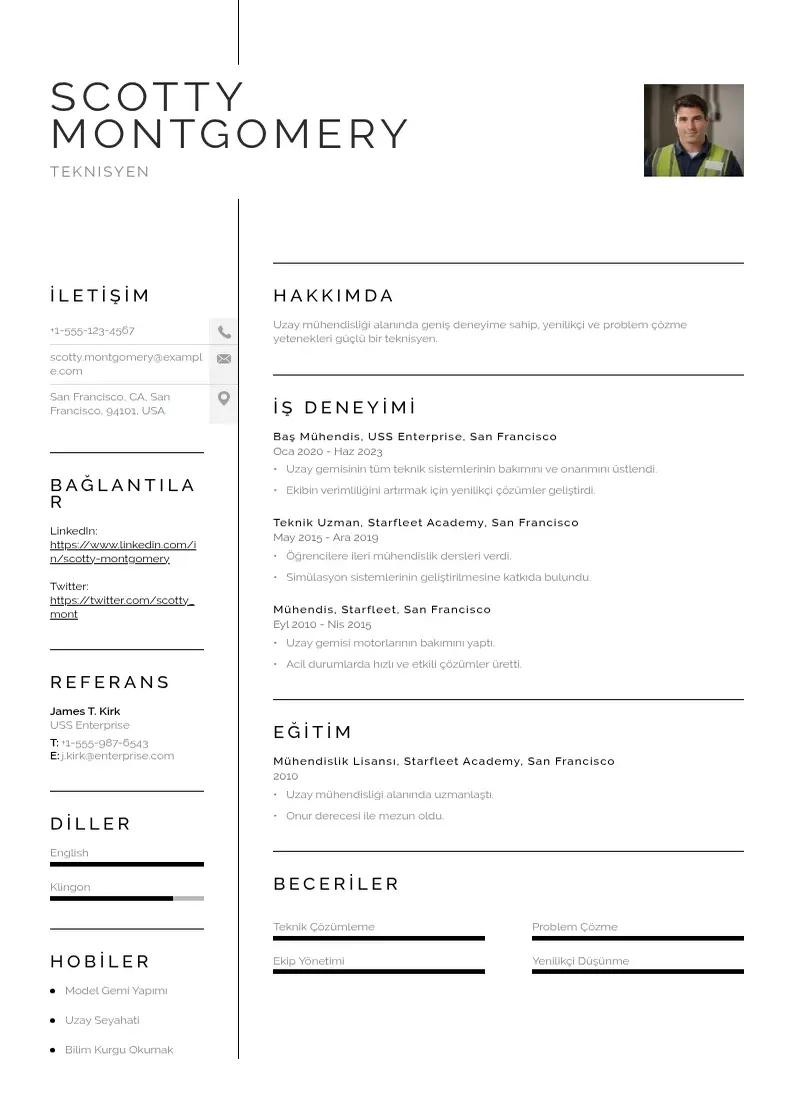 Vienkārša Teknisyen  ornekleri CV piemērs