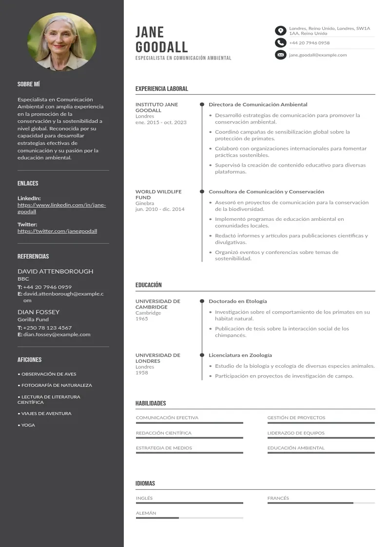 two column especialista-en-comunicacion-ambiental resume example