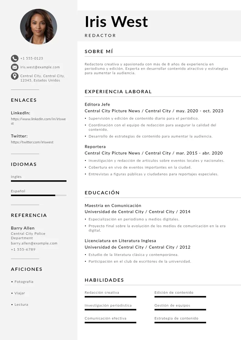 two column cv-redactor resume example