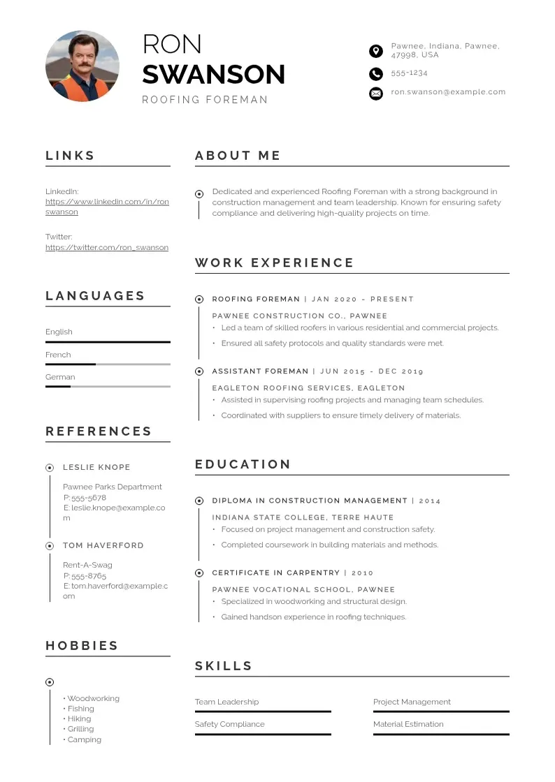 professional Roofing foreman resume resume template