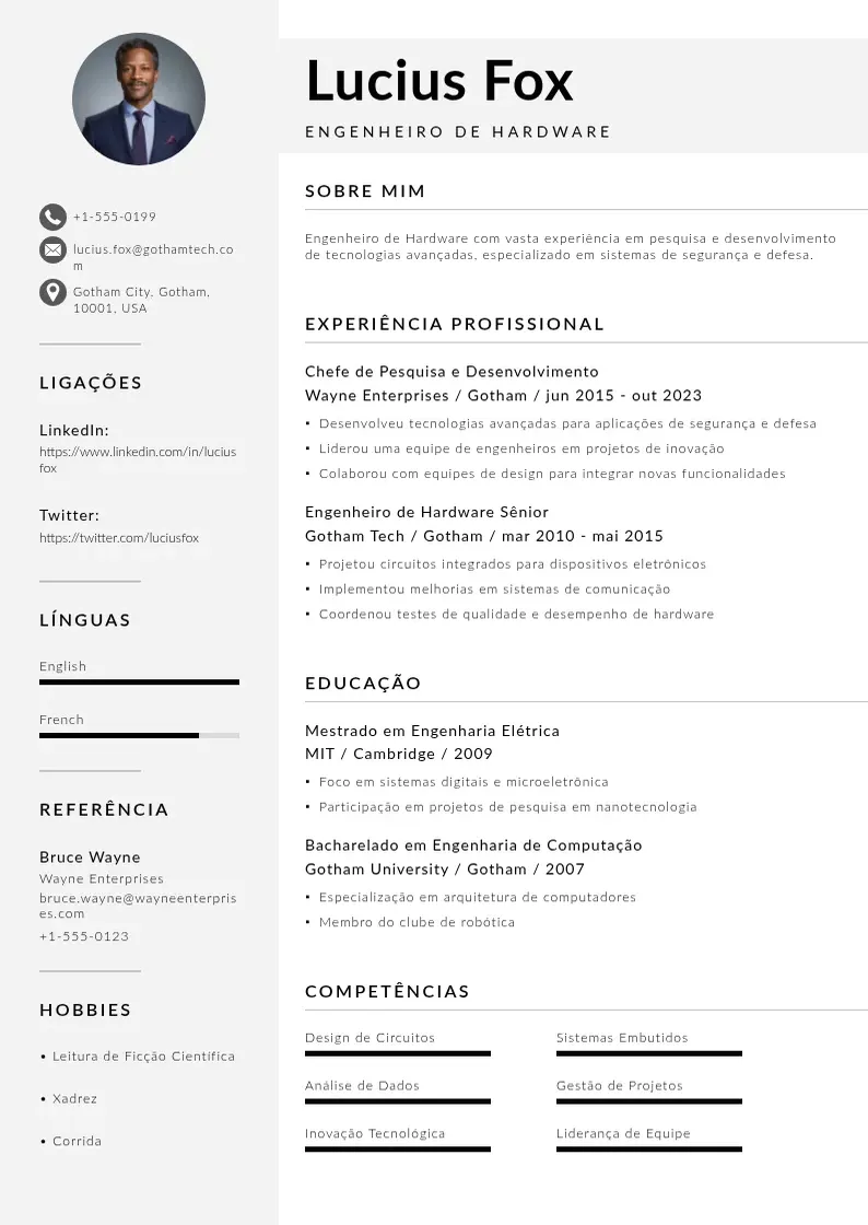 Modelo de currículo moderno de De engenheiro de hardware