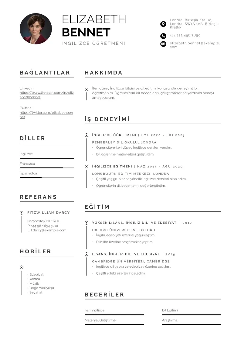 Profesionāla Ingilizce CV veidne