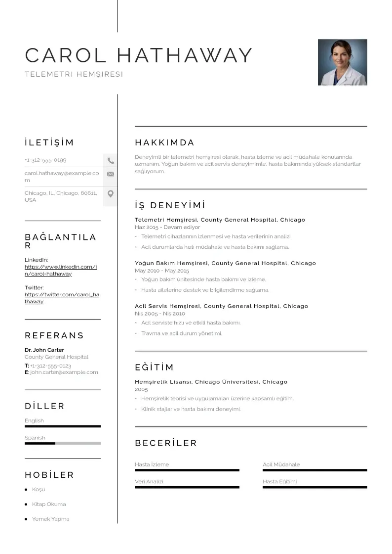 Vienkārša Telemetri Hemşiresi  CV piemērs