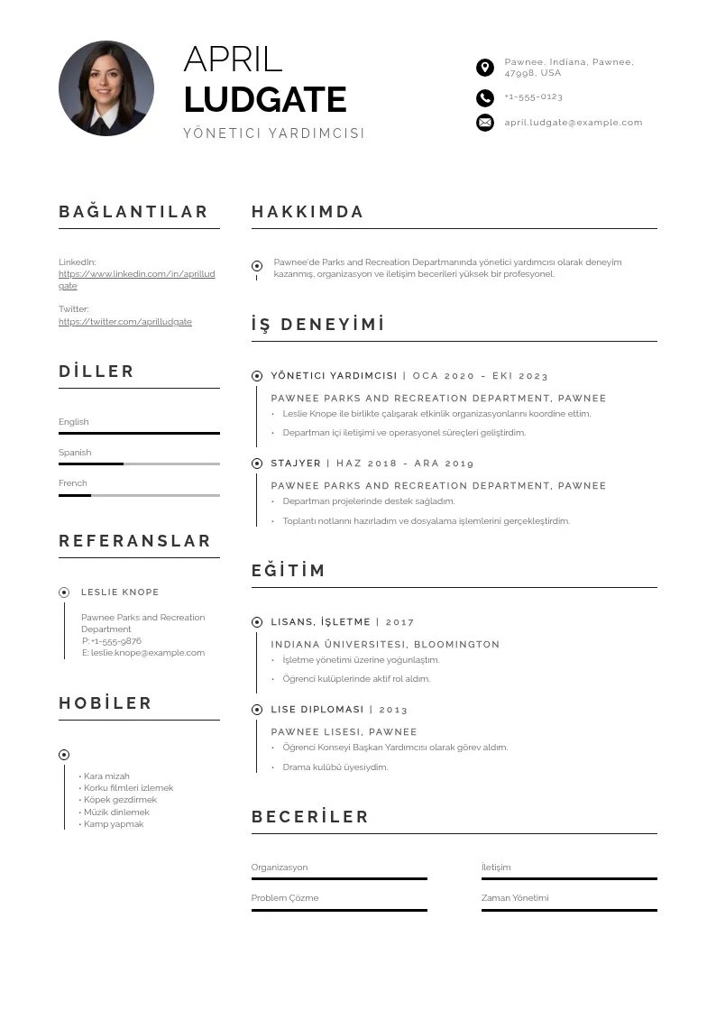 Profesionāla Yonetici yardimcisi ozgecmis CV veidne