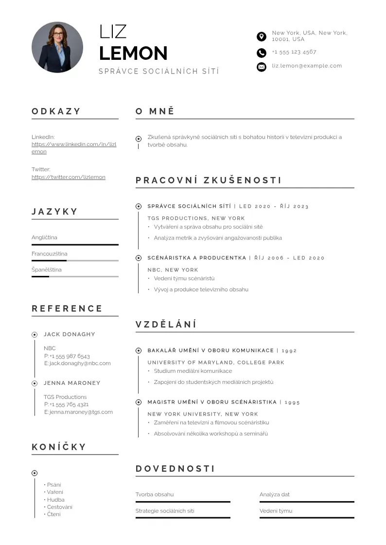 Profesionāla Spravce socialnich siti zivotopis CV veidne
