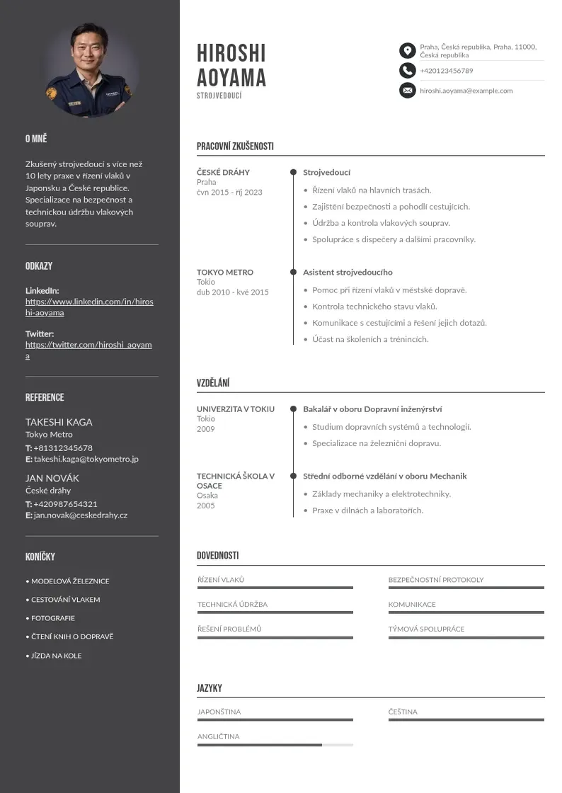 Divu kolonnu Zivotopis strojvedouci CV piemērs