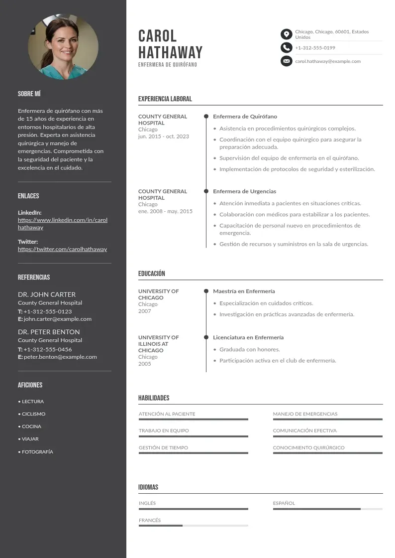 two column cv-enfermera-de-quirofano resume example
