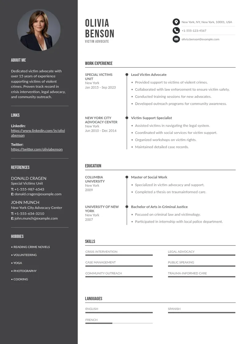 two column 5-victim-advocate-resumes resume example