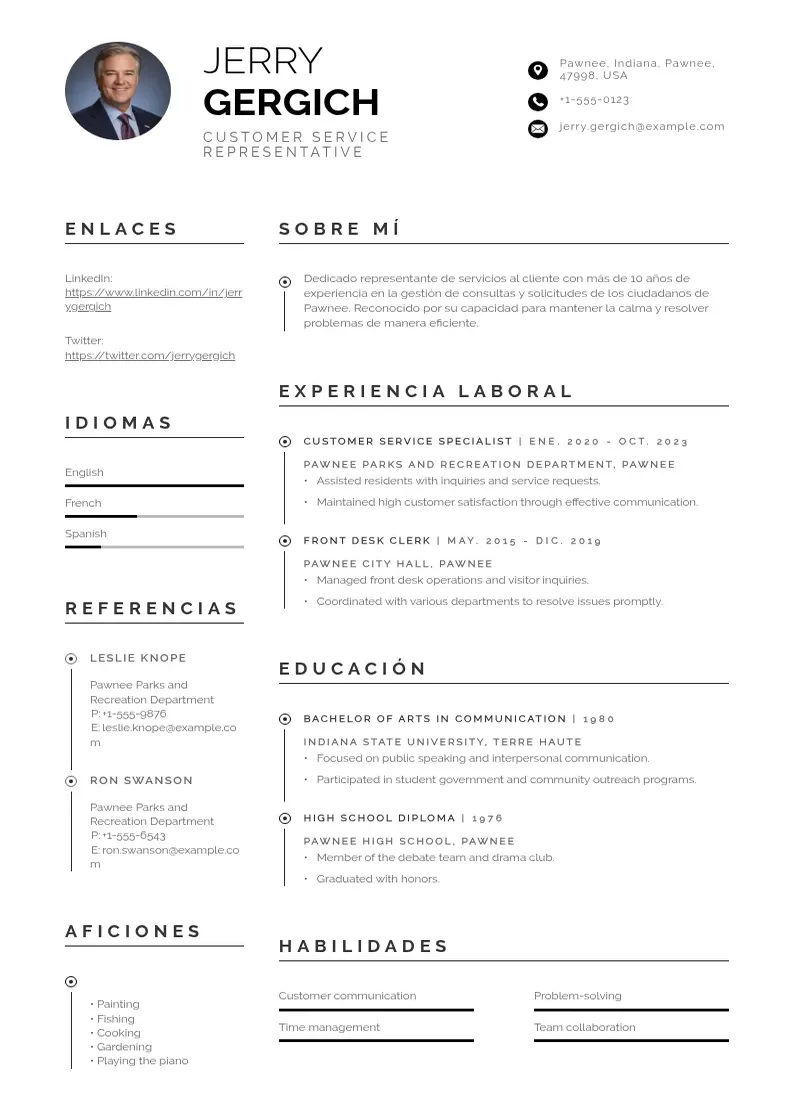 two column cv-representante-de-servicios-al-cliente resume example