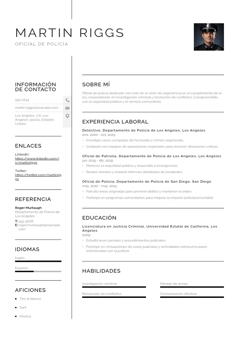 two column cv-oficial-de-policia resume example