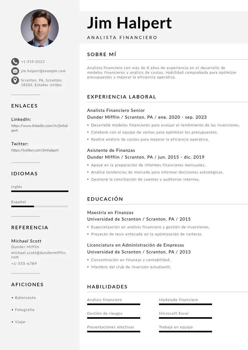 two column curriculum-de-analista-financiero resume example