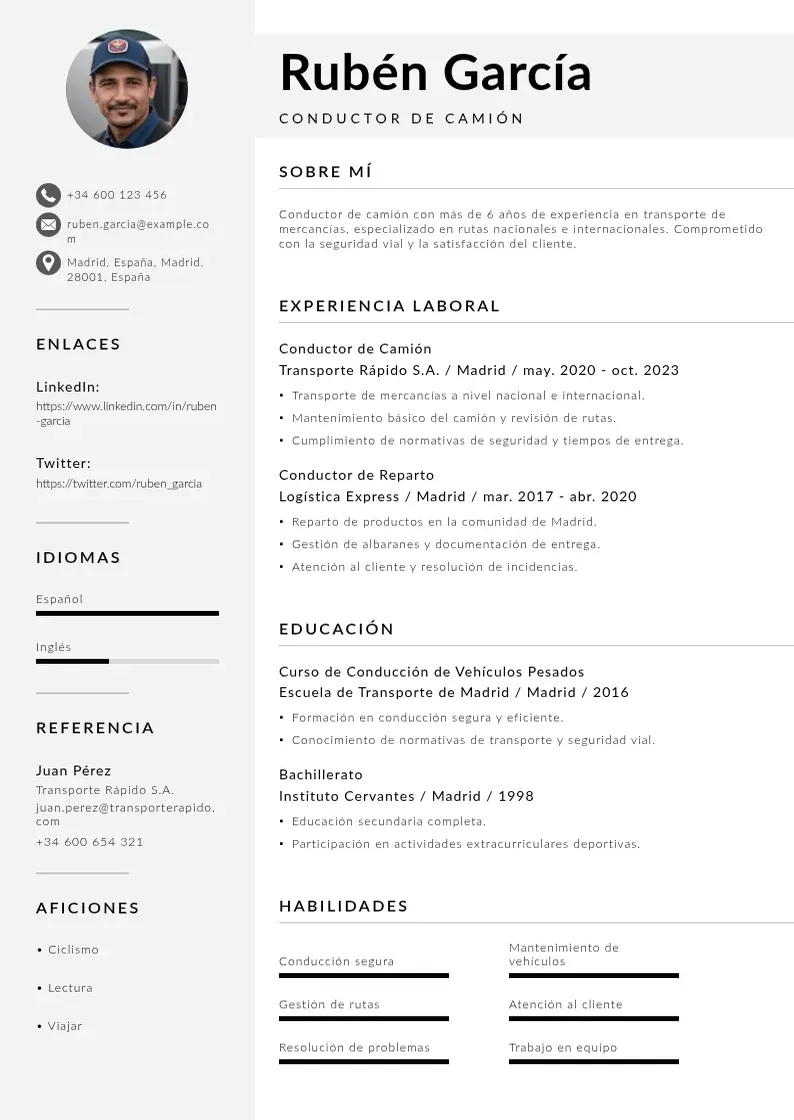 two column cv-conductor-de-camion resume example