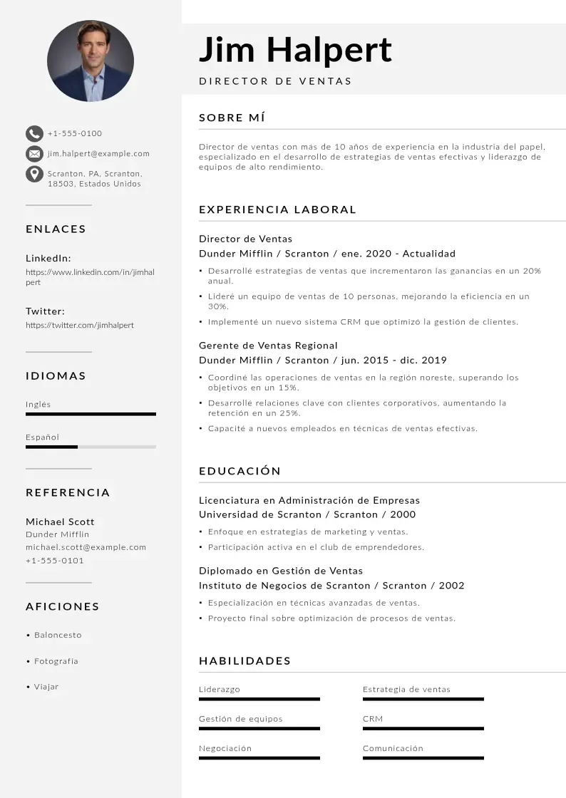 two column cv-director-de-ventas resume example