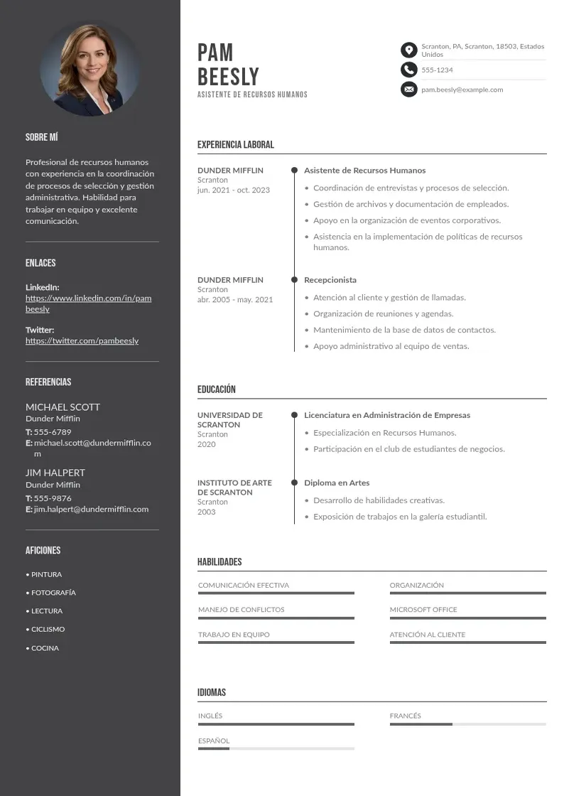 two column cv-asistente-de-recursos-humanos-2 resume example