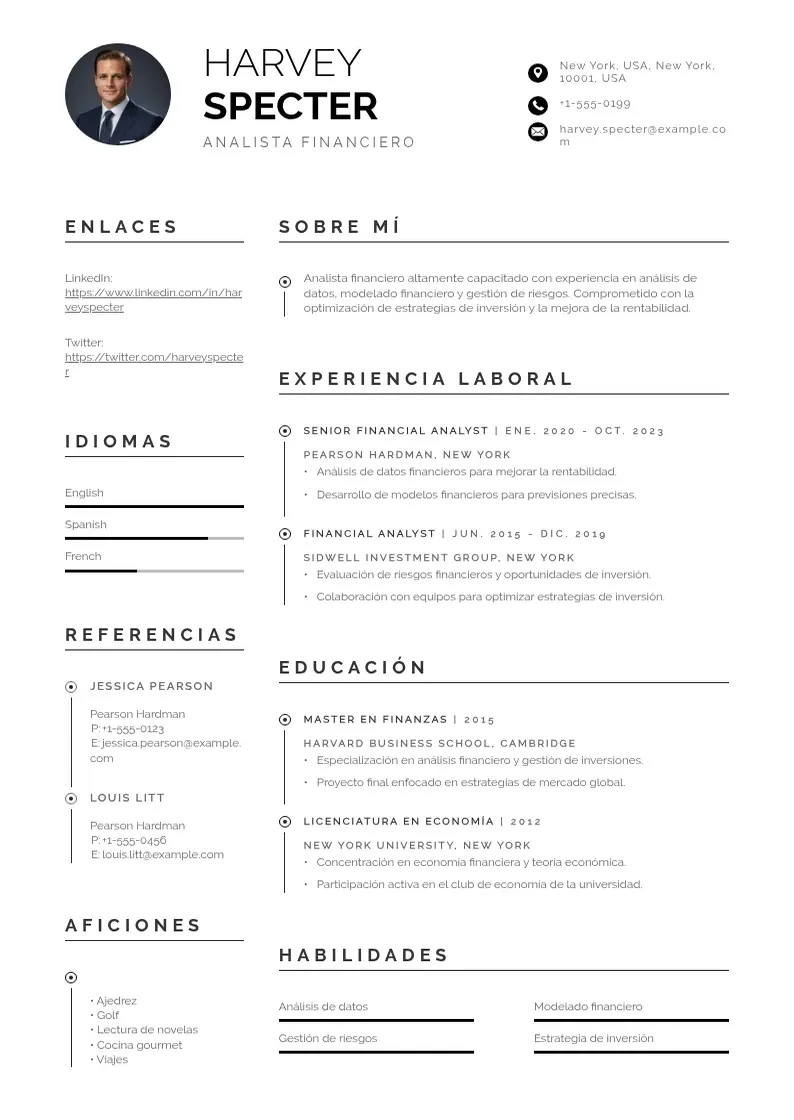 two column curriculum-de-analista-financiero resume example