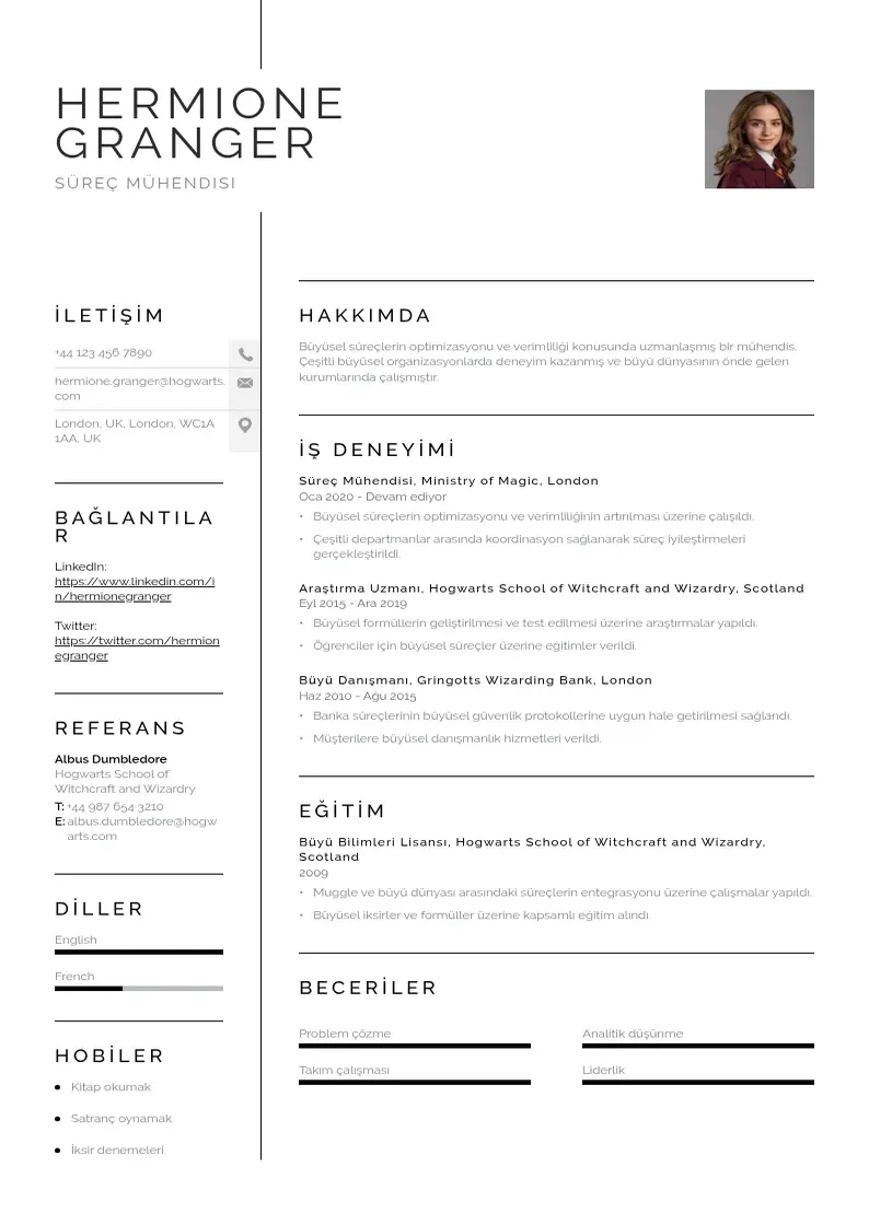 Vienkārša Süreç Mühendisi  CV piemērs