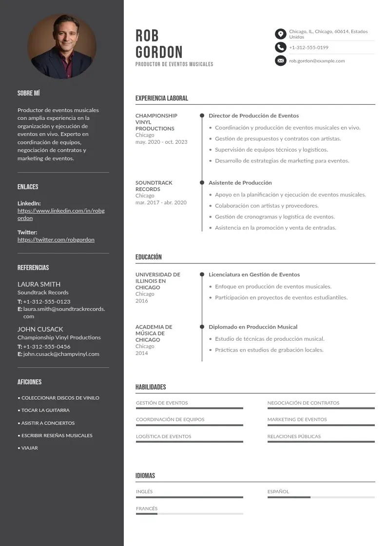 two column productora-de-eventos-musicales resume example