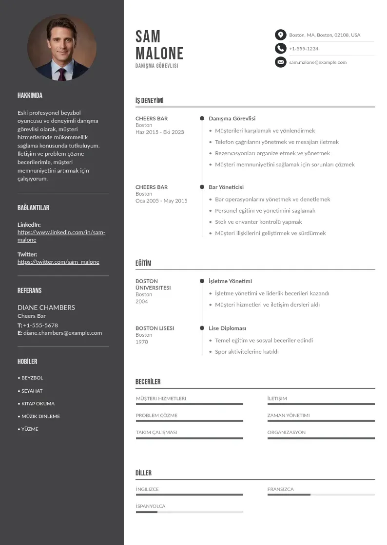 Divu kolonnu Danışma  CV piemērs