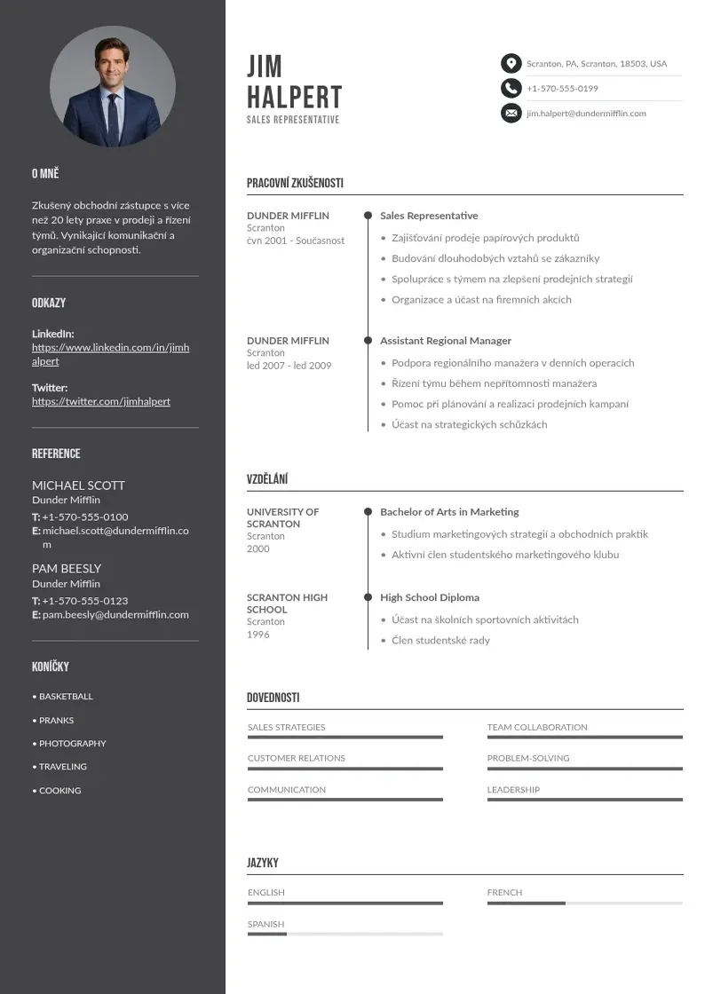 Divu kolonnu Tymovy hrac zivotopis CV piemērs