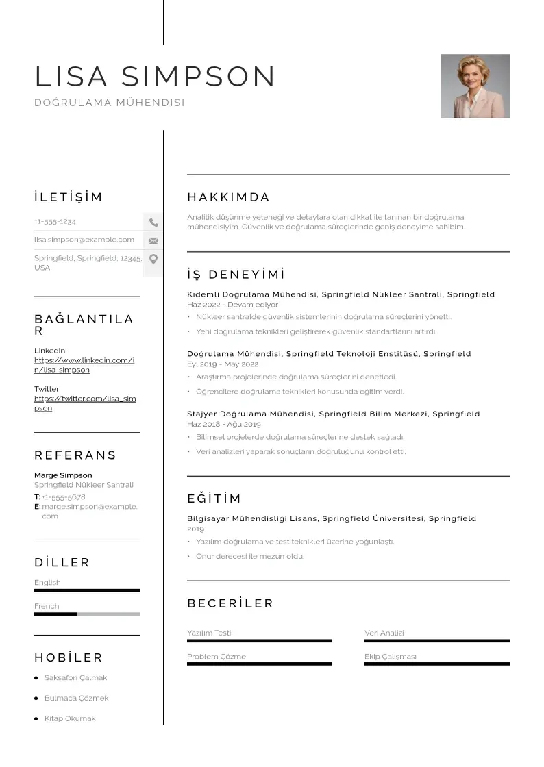 Vienkārša Doğrulama Mühendisi  CV piemērs