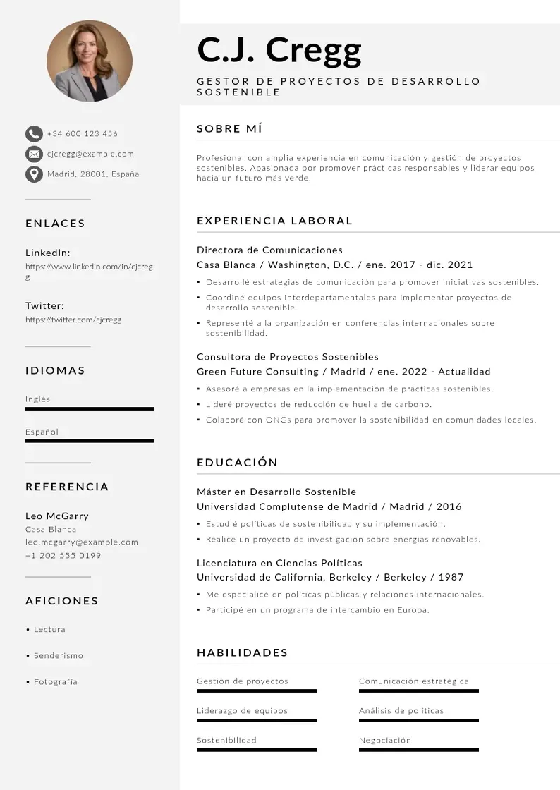 two column gestor-de-proyectos-de-desarrollo-sostenible resume example