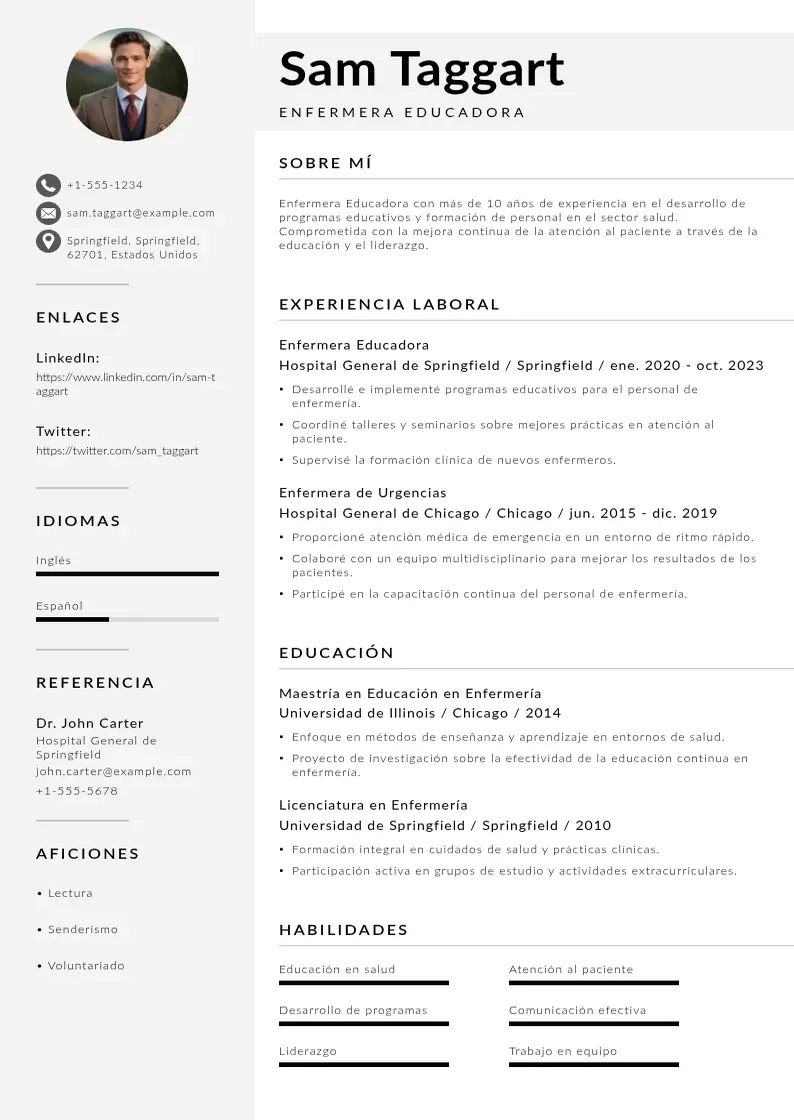 two column enfermera-educadora resume example