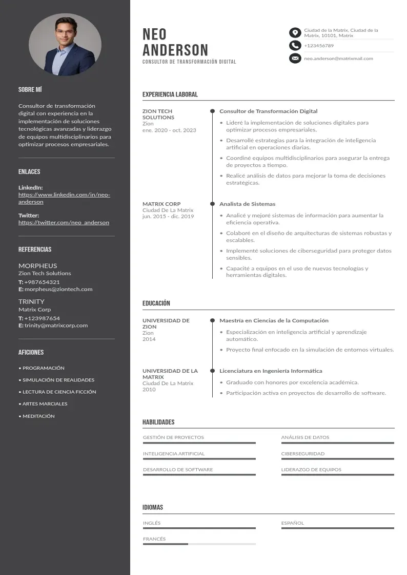 two column cv-de-consultor-de-transformacion-digital resume example