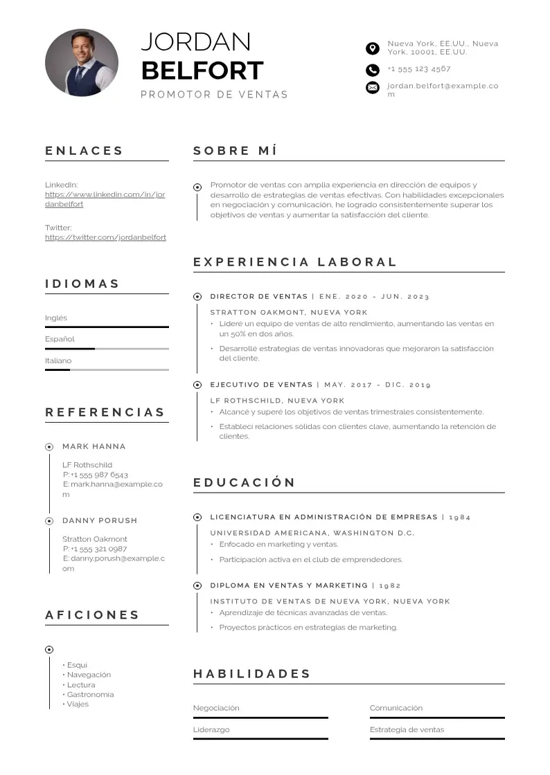 two column cv-promotor-de-ventas resume example