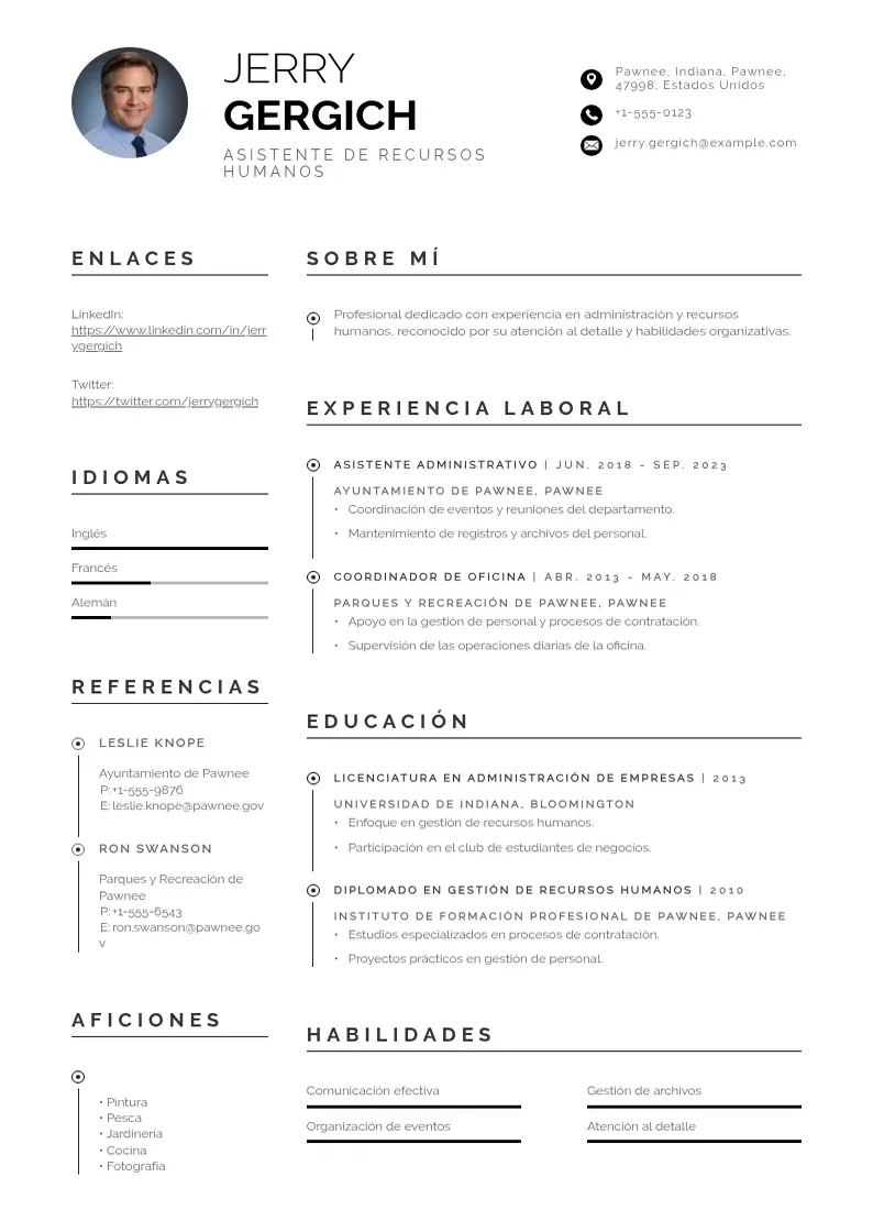 two column cv-asistente-de-recursos-humanos resume example