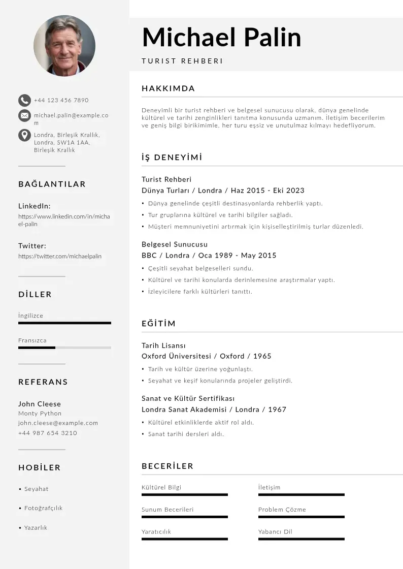 Mūsdienīga Turist rehberi  CV veidne