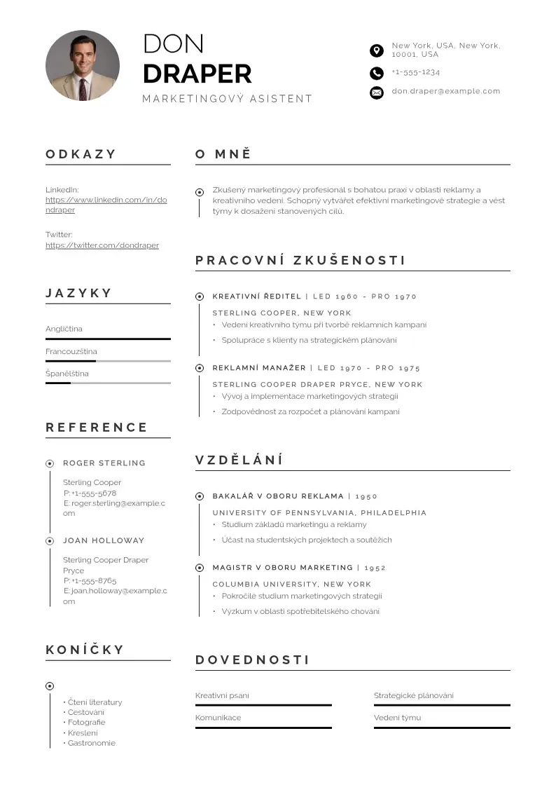 Profesionāla Marketingovy asistent zivotopis CV veidne